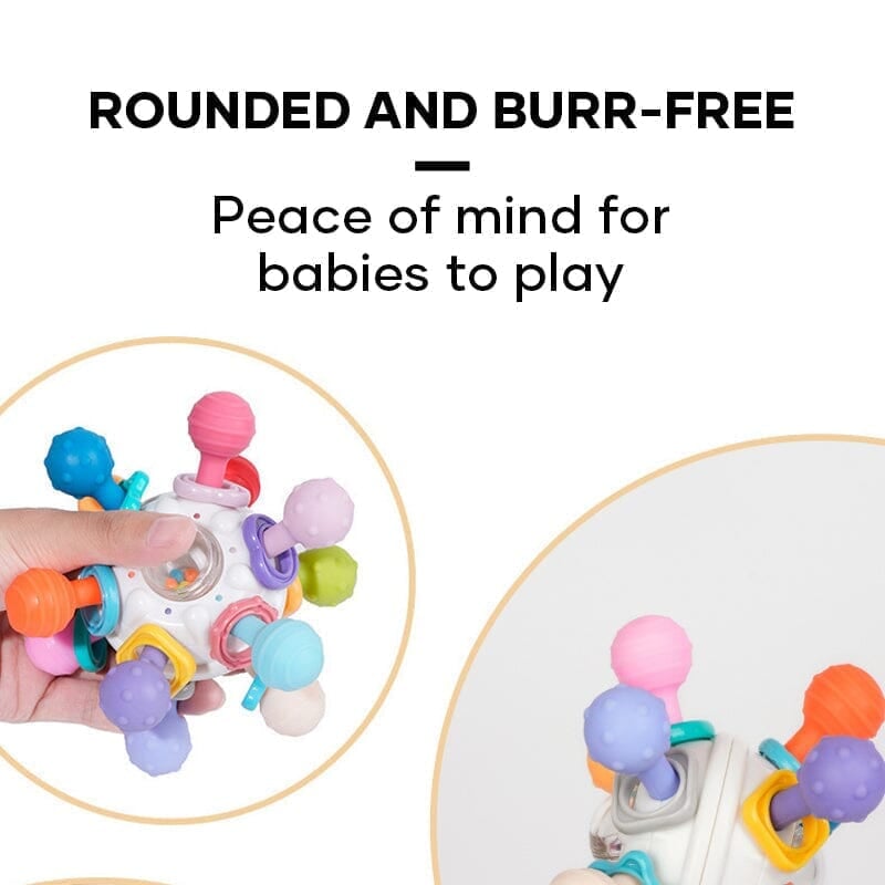 Sanfter Beißring & Rassel für Babys. Beruhigendes Silikon-Spielzeug zur Linderung von Zahnungsschmerzen.