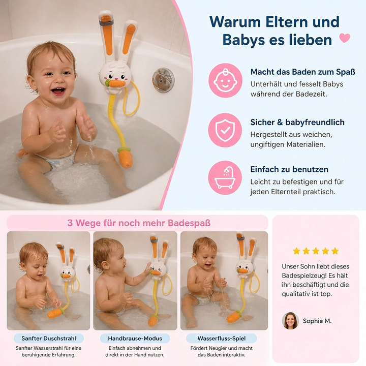 Lustiges Badespielzeug Hase und Karotte für Kleinkinder. Dieses Duschspielzeug sorgt für spielerischen Badespaß.
