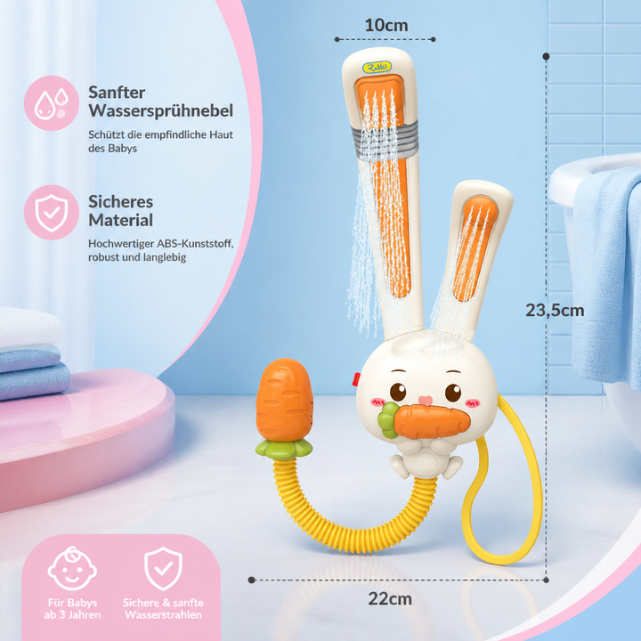 Originelles Duschspielzeug als Geschenk für Babys: Hase & Karotte. Sensorisches Badespielzeug für entspanntes Baden.