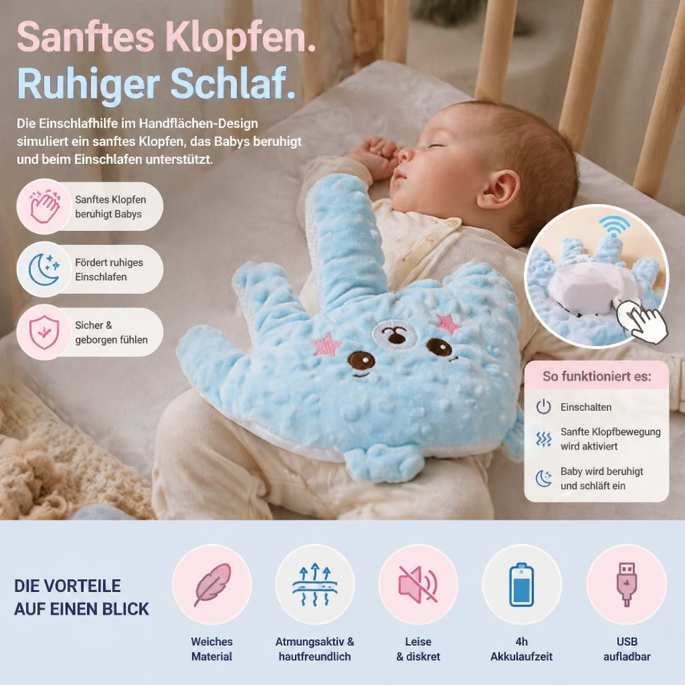 Beruhigende Baby Einschlafhilfe mit Klopf-Rhythmus, fördert Entspannung und Geborgenheit für Babys.