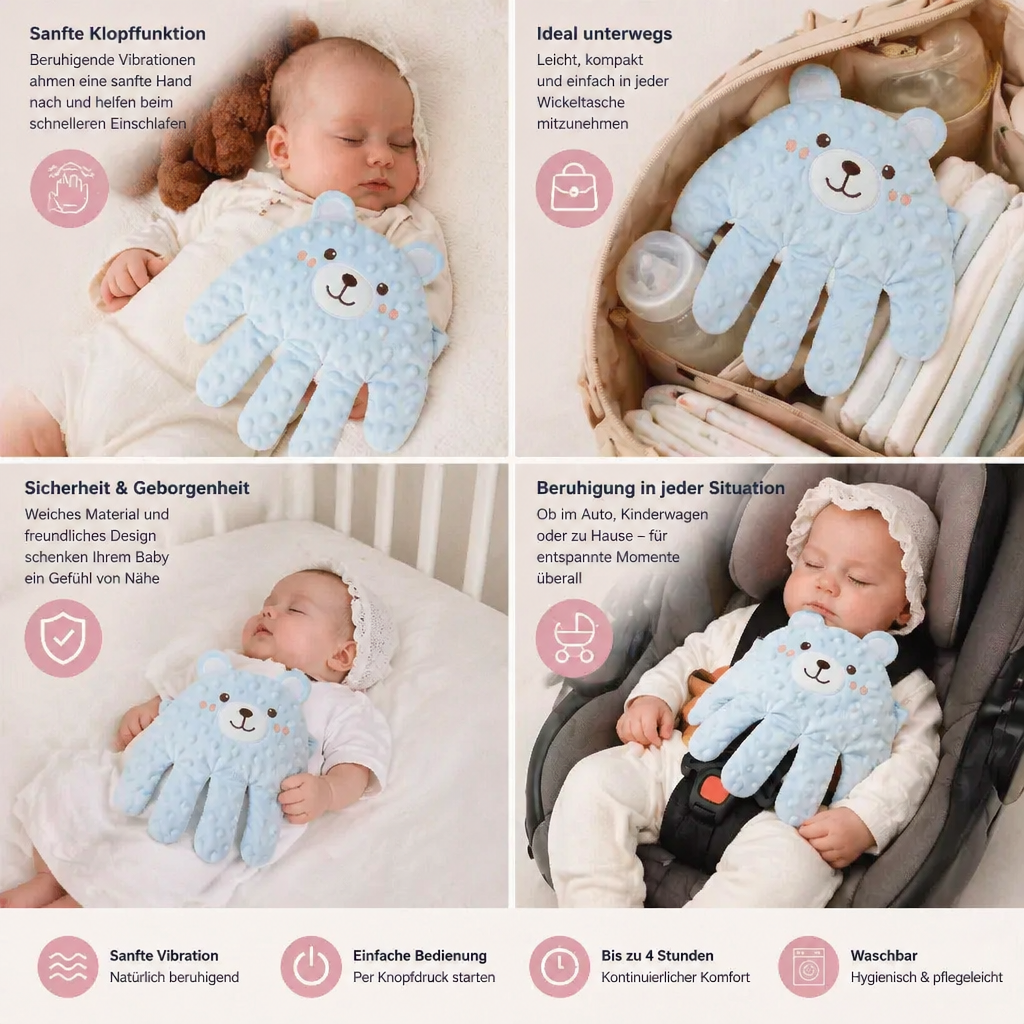 Weiche Baby Einschlafhilfe mit Klopffunktion, die Neugeborenen und Kleinkindern Geborgenheit schenkt.