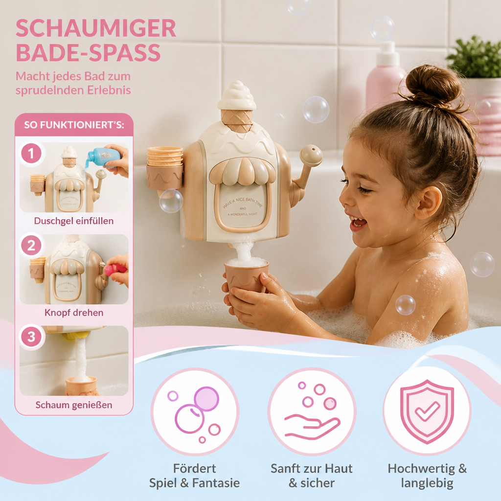 Lernspielzeug für die Badewanne: Seifenblasenmaschine bringt magischen Badespaß & fördert die Entwicklung.