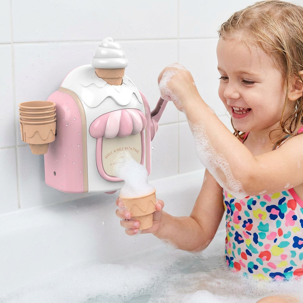 Lustiges Badespielzeug: Seifenblasenmaschine Eiscreme für Kinder & Babys, sorgt für magischen Seifenblasenspaß.