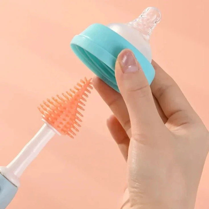 All-in-one Babyflaschen Reinigungsset mit Flaschenbürste, Saugerbürste und Trockenständer.