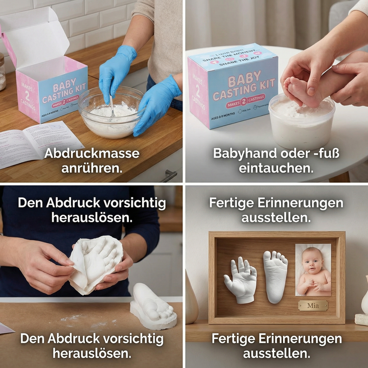 Zärtlicher Moment: Baby Handabdruck wird erstellt. Ein rührendes Erinnerungsset und Elterngeschenk.