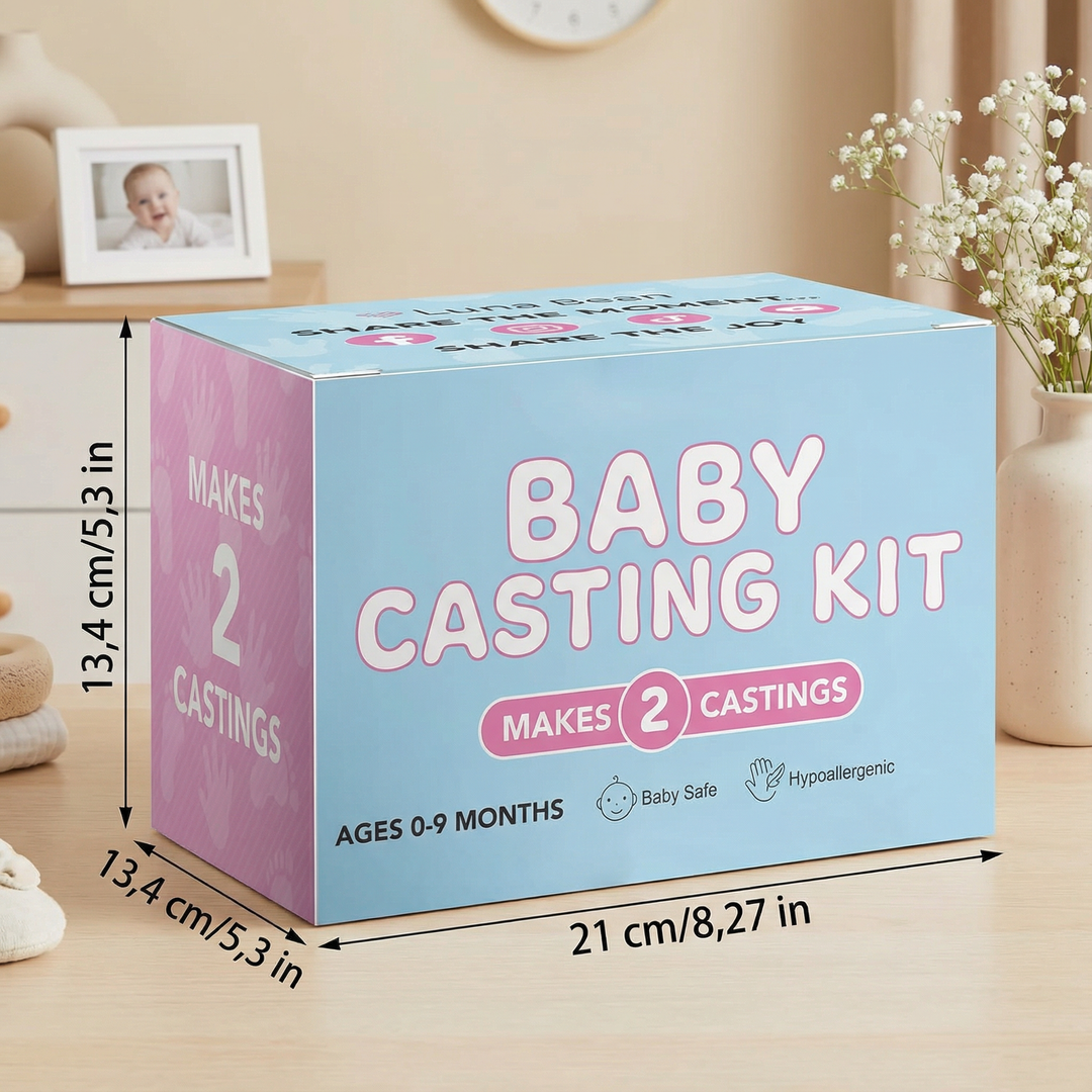 Hochwertiges Baby Hand- & Fußabdruckset in eleganter Verpackung. Perfektes Neugeborenengeschenk.