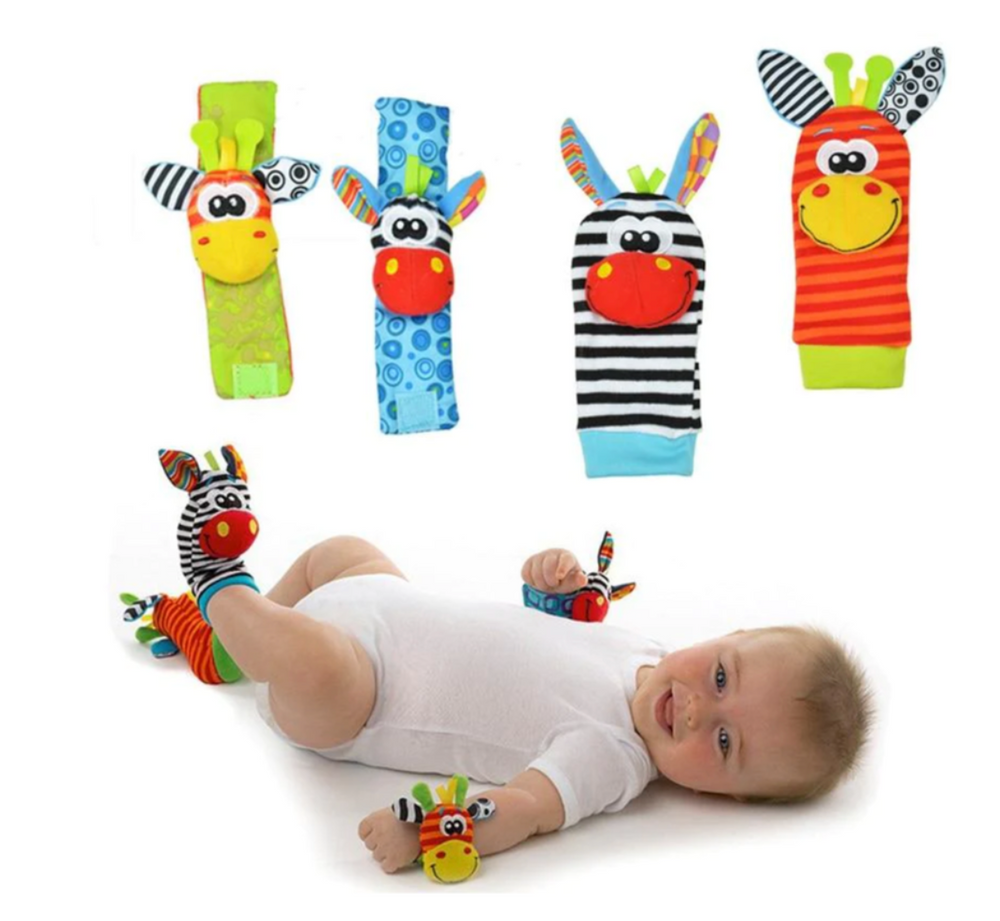 Sensorisches Babyspielzeug Set: Handgelenksrasseln und Fußsucher zur Förderung von Motorik & Koordination.