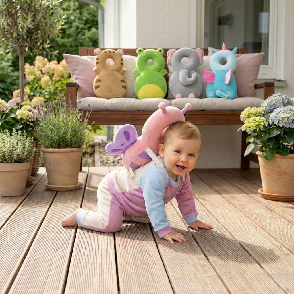 Baby Kopfschutz, süßes Design, schützt Kleinkinder beim Krabbeln & Laufenlernen. Babysicherheit.