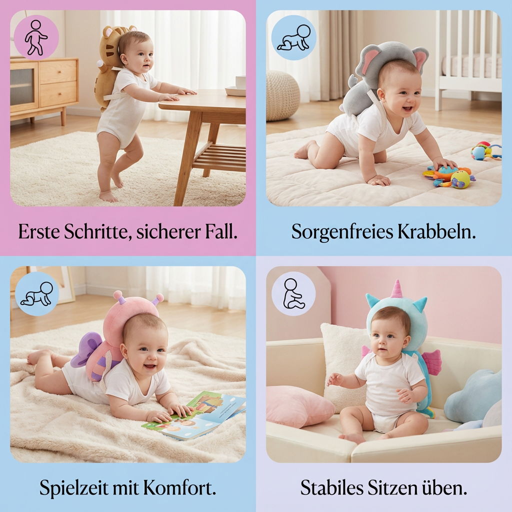 Ideales Baby Geschenk: Plüsch Kopfschutz für Kleinkinder, sicherer Stoßschutz & Krabbelhilfe.