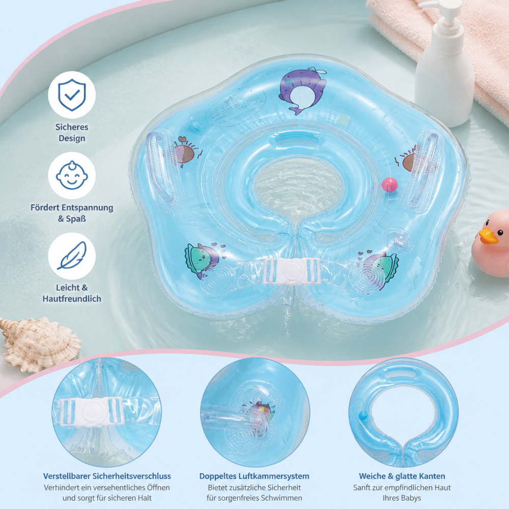 Blauer Nackenschwimmring für Babys, ideal für sicheres Babyschwimmen, Wasseraktivitäten & Wasserspaß.