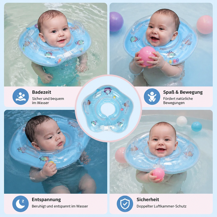 Aufblasbarer Baby Nackenschwimmring als sichere Schwimmhilfe für kinderfreundliches Schwimmen und Wasserspaß.