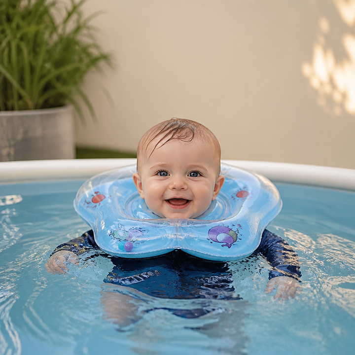 Rosa Nackenschwimmring für Babys, eine sichere Schwimmhilfe für Mädchen (0-3 Jahre) beim Babyschwimmen.
