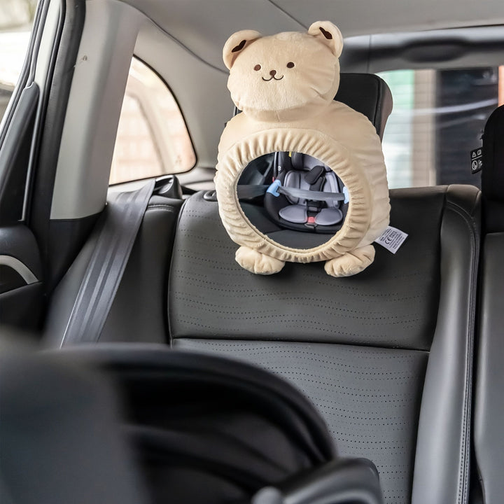 Baby Rücksitzspiegel mit süßem Bärenmotiv für sichere Beobachtung Ihres Kindes während der Autofahrt.
