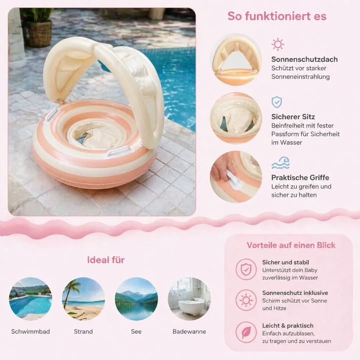 Sicherer Baby-Schwimmring für 6-36 Monate, mit UV-Schutz-Sonnendach und bequemer Sitzposition.