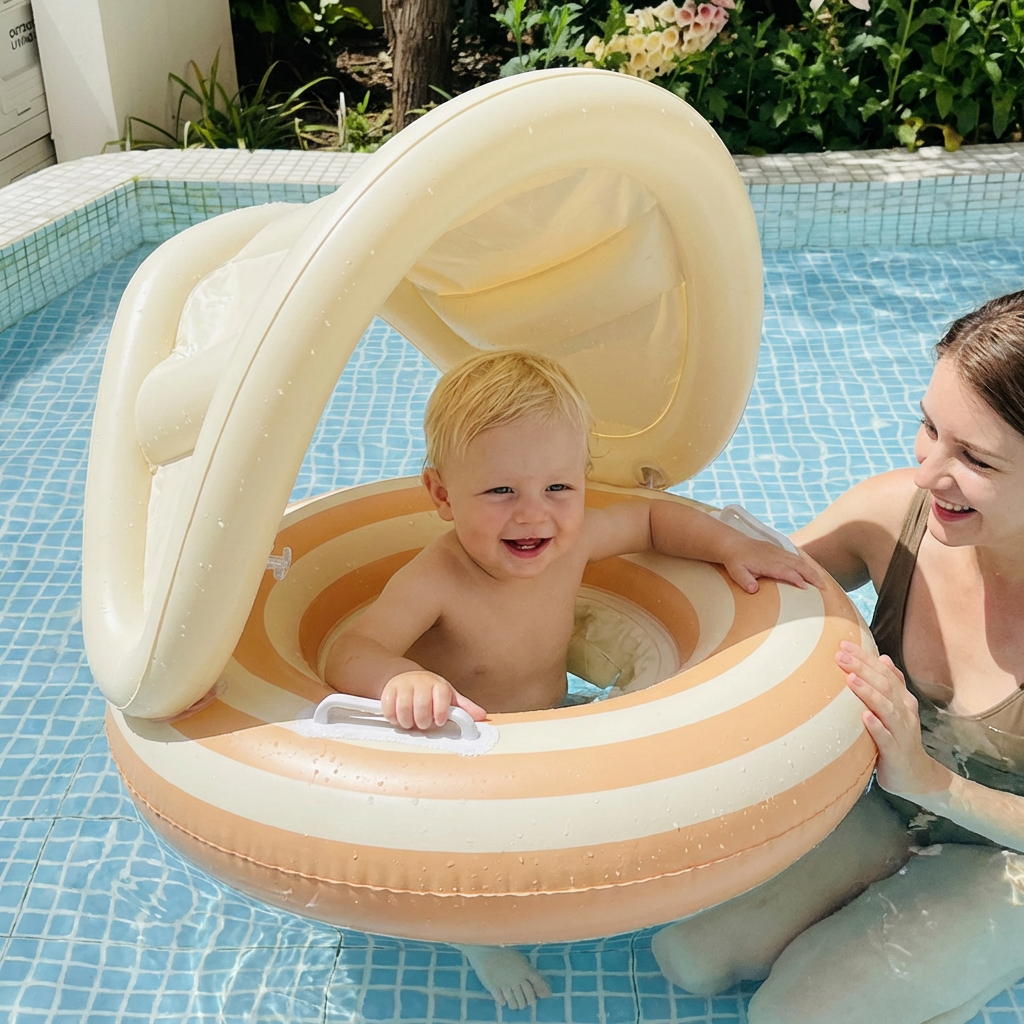 Babyspielzeug für Wasser: Schwimmring mit integriertem Sonnendach, fördert Spaß und Sicherheit im Pool.