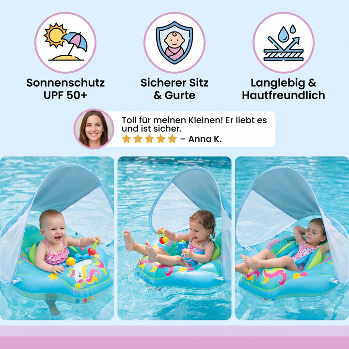 Komfortabler Baby-Schwimmring mit UV-Schutz-Sonnendach, ideal für Kleinkinder im Wasserspielzeug.