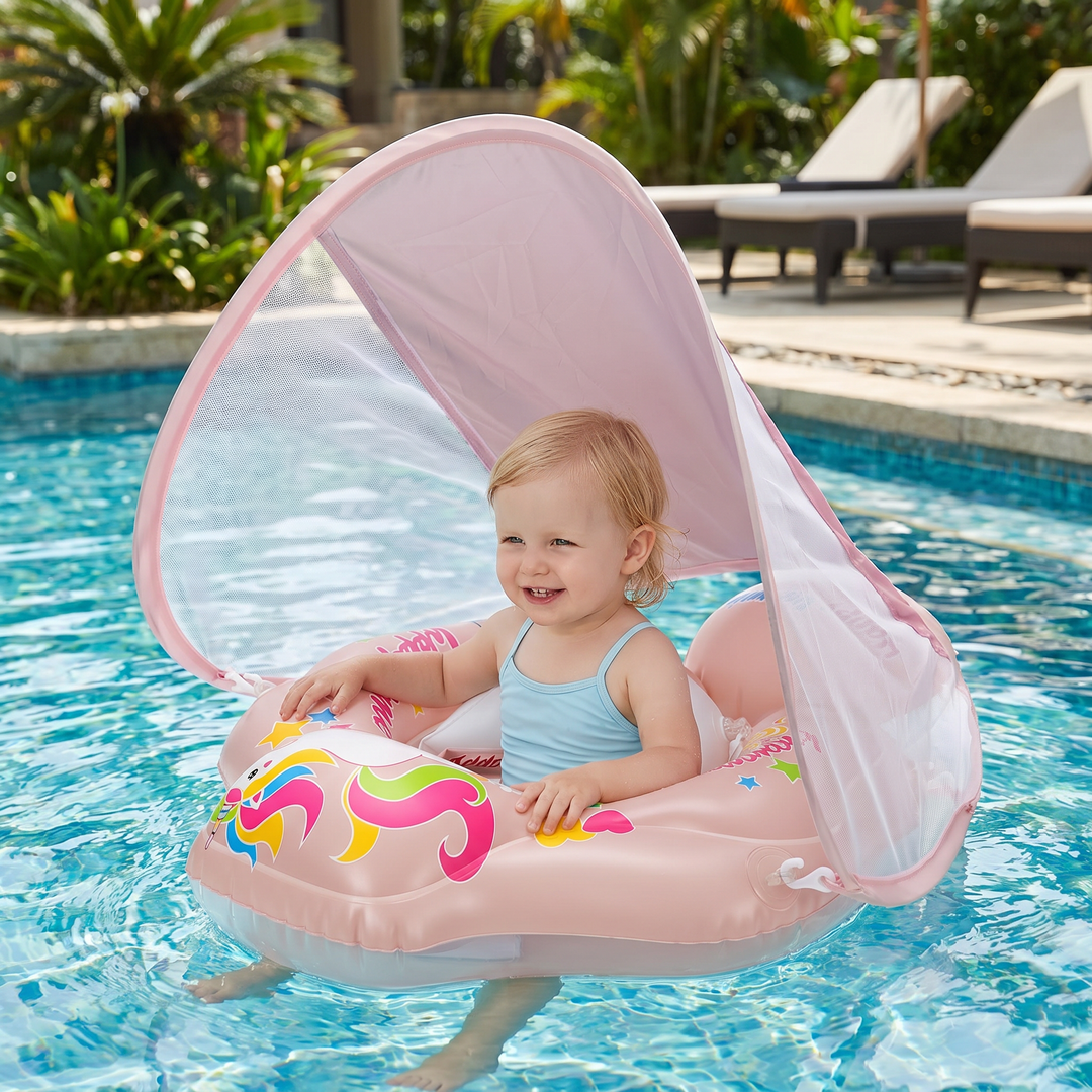 Einfach aufblasbarer Baby Schwimmring mit UV-Schutz, sicherer Badespaß für Kleinkinder im Wasser.