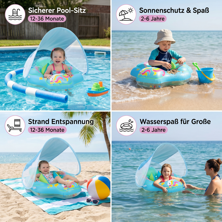 Kleinkinder Schwimmring mit UV-Sonnenschutz, aufblasbar, für sicheren Badespaß im Sommer für Kinder.