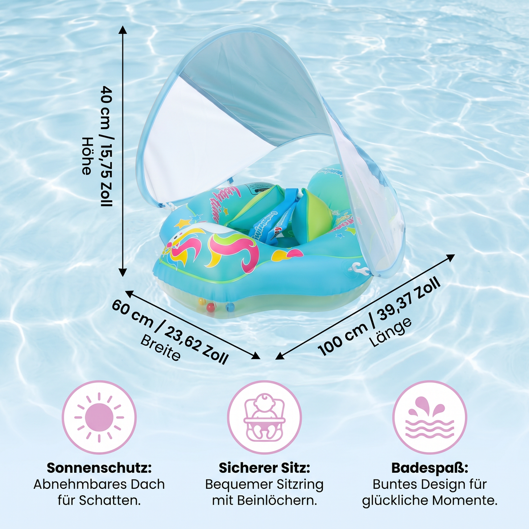 Aufblasbarer Baby Schwimmring mit UV-Schutzdach, perfektes Poolzubehör für sicheren Badespaß der Kinder.