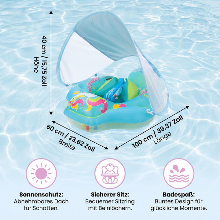 Aufblasbarer Baby Schwimmring mit UV-Schutzdach, perfektes Poolzubehör für sicheren Badespaß der Kinder.