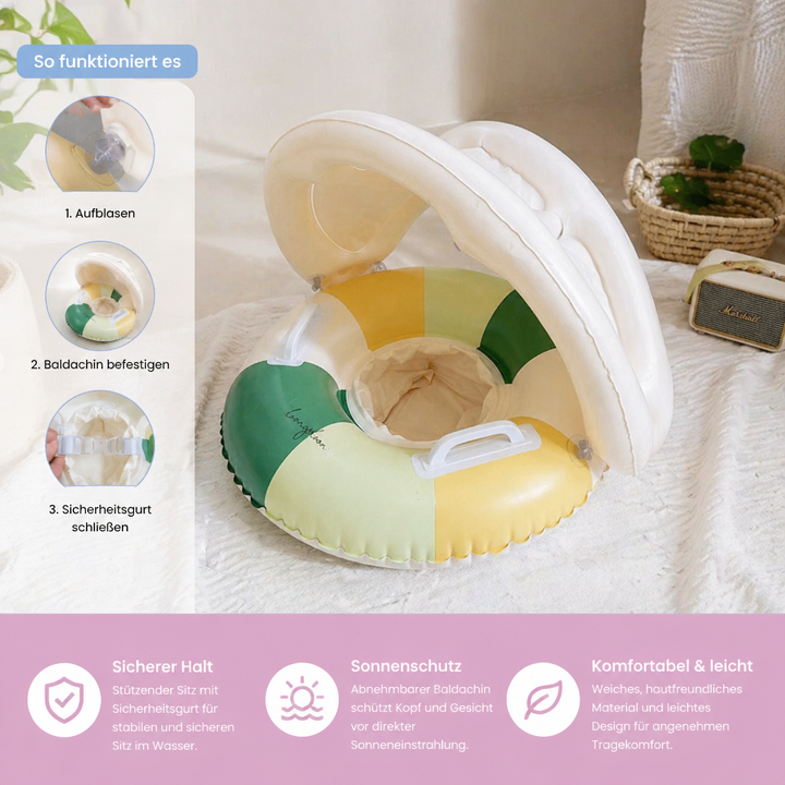 Aufblasbarer Baby-Schwimmring mit integriertem Sonnendach, schützt vor Sonne im Baby Pool; perfektes Strand Zubehör.