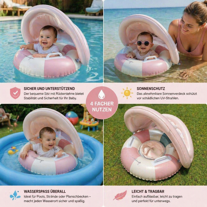 Kleinkind Schwimmhilfe für sicheres Baden; aufblasbarer Schwimmring mit Sonnendach und Retro-Look für den Sommer.