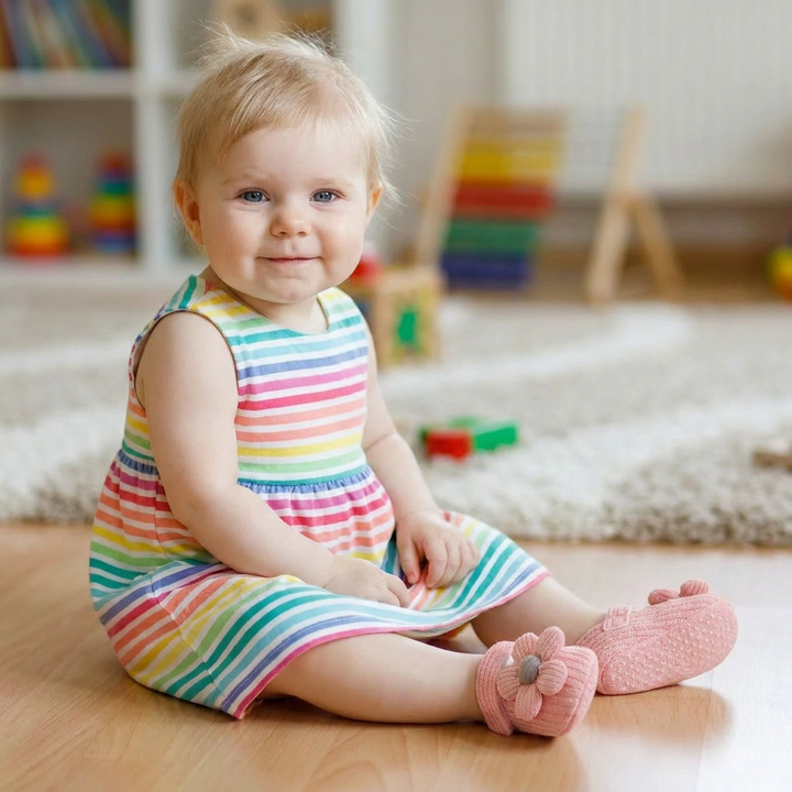 Geschenkidee: Baby Lauflernschuhe im Blumenmuster, weiche Sohle. Ideale Sommerschuhe für Babyfüße.