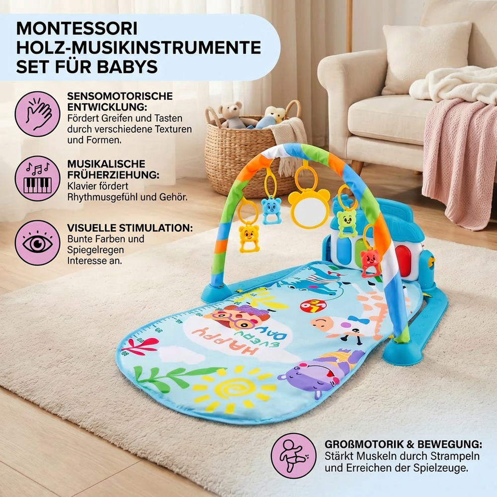 Musik-Spielbogen mit Fuß-Piano: Babyspielzeug für frühe musikalische Entwicklung und Motorikförderung.