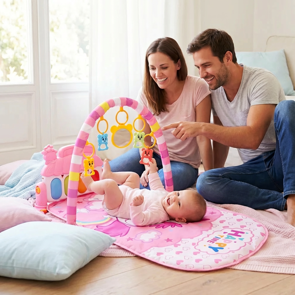 Bunter Baby Spielbogen: Interaktives Piano & weiche Spielmatte für sensorisches und motorisches Lernen.