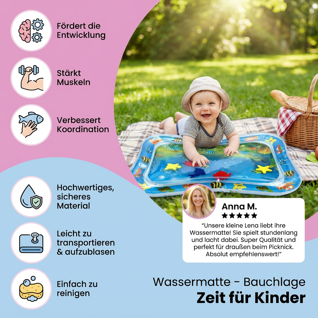 Detailansicht der schwimmenden Tiere in der Wassermatte, sensorisches Babyspielzeug für Bauchlage.