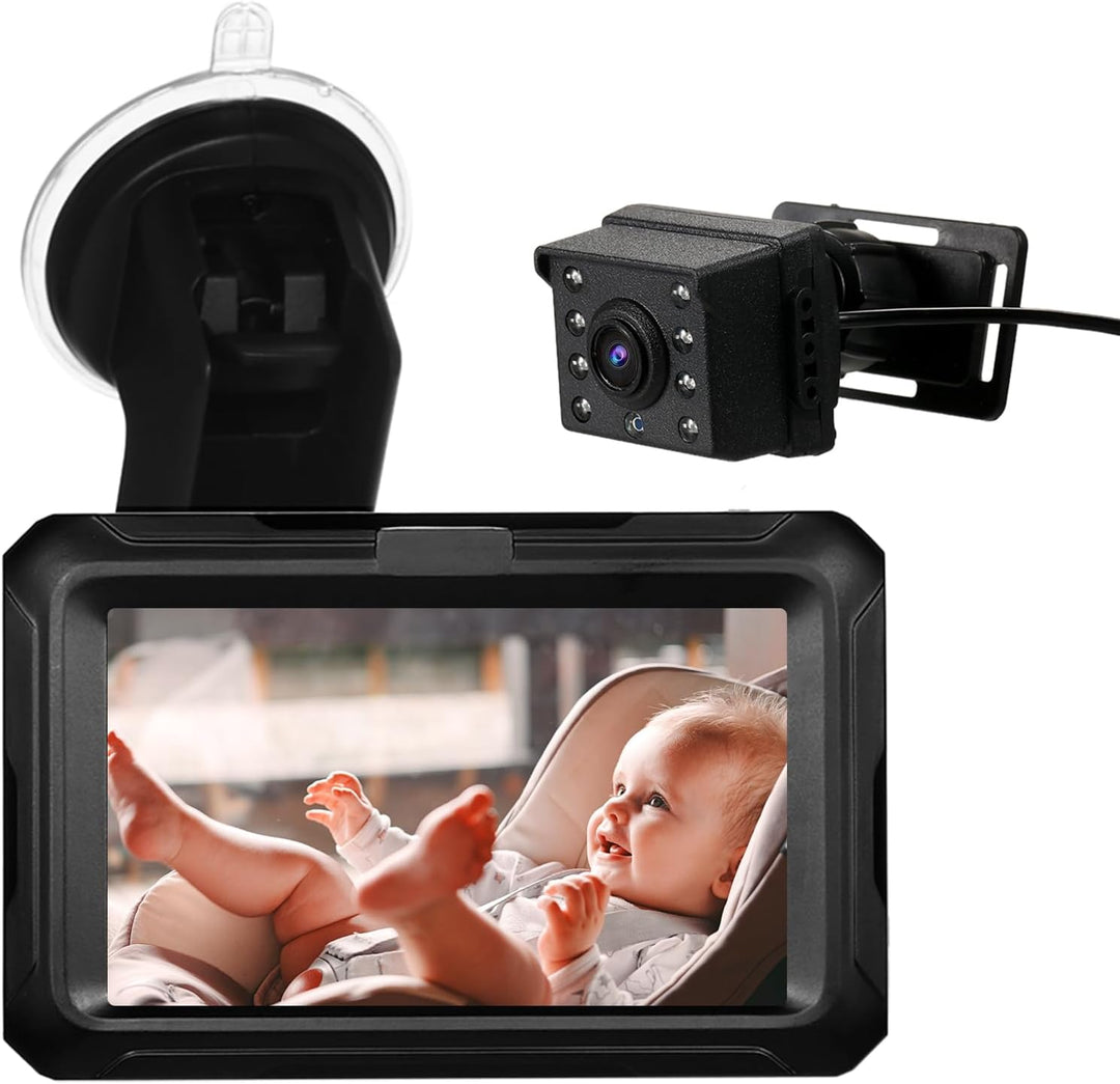 Babyauto-Spiegel mit 1080P HD-Kamera und 4,3 Zoll Bildschirm zur sicheren Babyüberwachung auf dem Rücksitz.