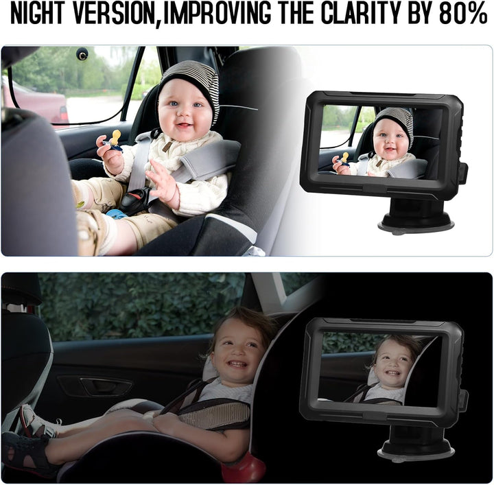 Babysicherheit durch Babyauto-Spiegel mit integrierter 1080P HD-Kamera und 4,3 Zoll LCD-Monitor.