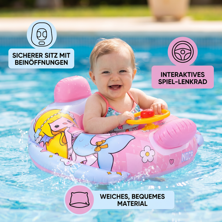 Babyschwimmhilfe mit Lenkrad & stabilem Sitz für sicheres Planschen & erste Wassererfahrungen im Schwimmbad.