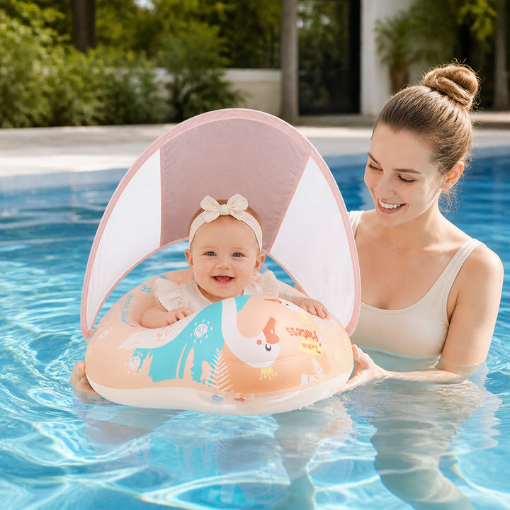 Babyschwimmring Schwan mit Sonnenschutz für sicheren Badespaß. Ideal für Pool & Strand. Schwimmhilfe für Babys.