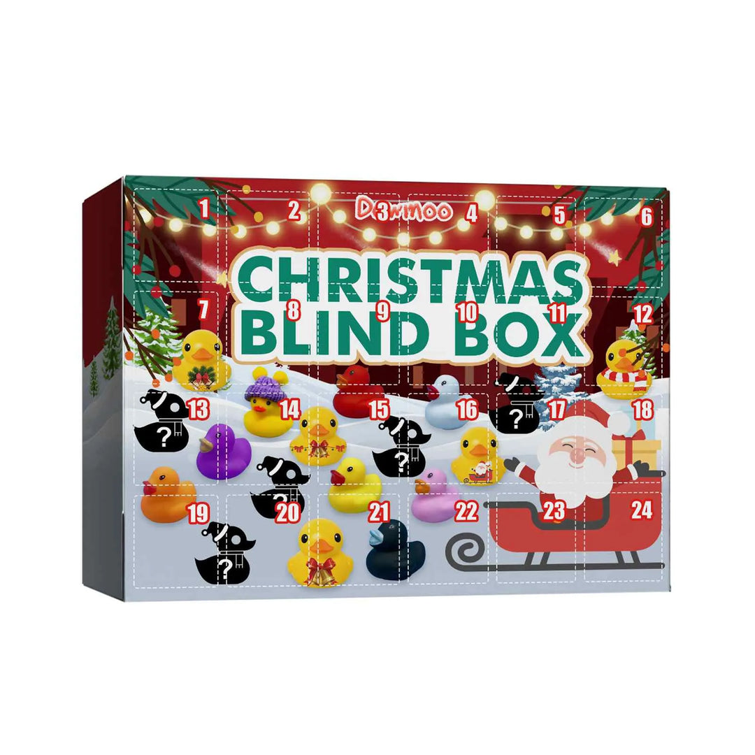 Vorderseite des Badeentchen Adventskalenders 2024 "Splashmas Surprise" mit festlichem Design für Kinder.
