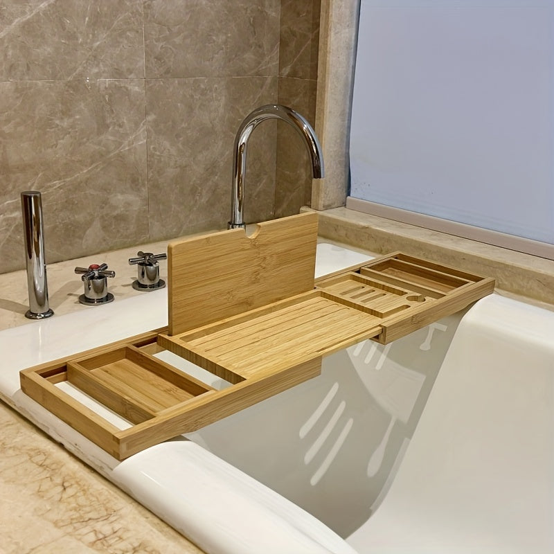 Bambus Badewannenablage verstellbar & luxuriös für entspannende Badeerlebnisse. Perfektes Badaccessoire.