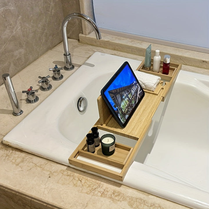 Luxuriöse Badewannenablage aus Naturmaterial Bambus für Ihr Badezimmer. Entspannung pur & stilvolles Design.