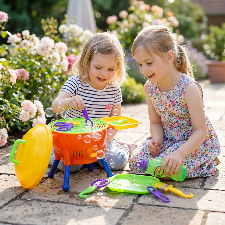 Lustige Seifenblasenmaschine im Grill-Design inkl. Lösung. Ideal als Partyspiel & Familienspielzeug für draußen.