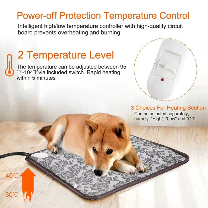 Beheizbare Haustiermatte für Hunde & Katzen. Warme, wasserdichte Heizmatte mit Temperaturregelung für Winter.