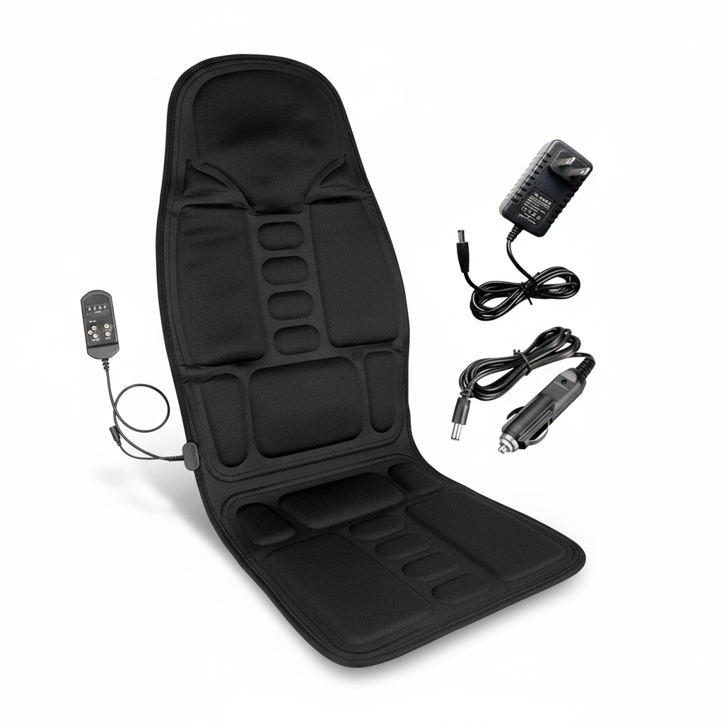 Beheizte Massagesitzauflage mit 8 Vibrationsmodi für entspannende Rücken- & Nackenmassage im Auto oder Büro.
