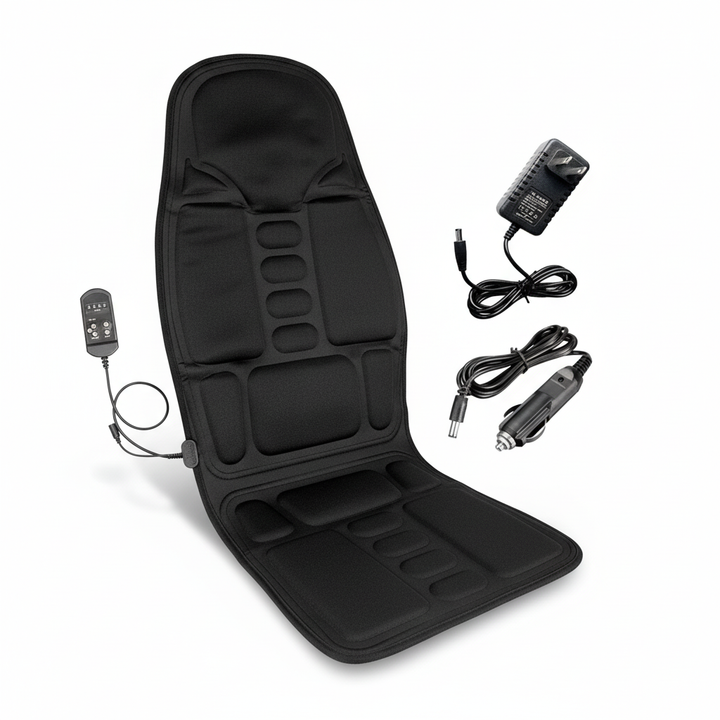 Beheizte Massagesitzauflage mit 8 Vibrationsmodi für entspannende Rücken- & Nackenmassage im Auto oder Büro.
