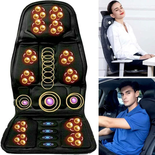 Komfortable beheizte Massagesitzauflage mit Vibrationsmassage & Wärmetherapie für Rücken und Nacken, ideal für Büro und Auto.