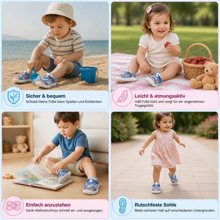 Robuste Sommerschuhe für Kinder mit einfachem Klettverschluss, leicht anzuziehen & ideal für aktive Kleinkinder.