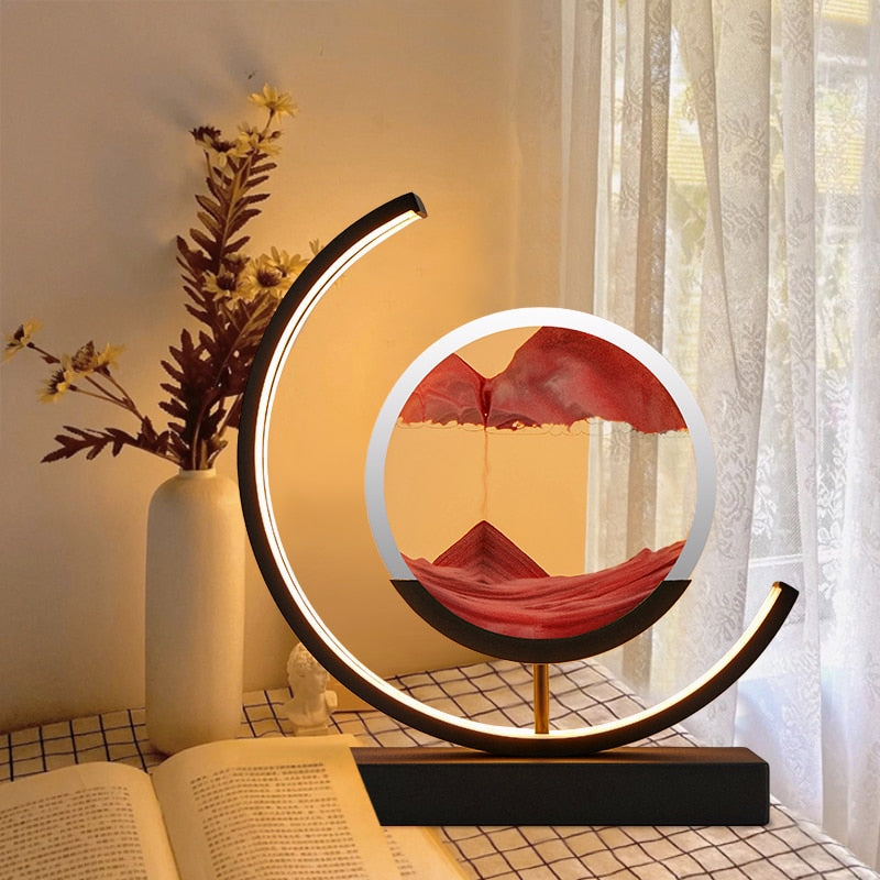 Moderne Wohndeko: LED-Tischlampe mit dynamischer 3D Sandkunst für entspannende Atmosphäre.
