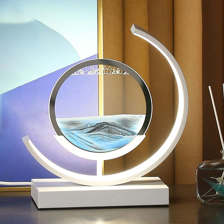 Entspannende Tischlampe mit 3D Sandkunst und warmem LED-Licht; perfekte Schlafzimmerlampe.