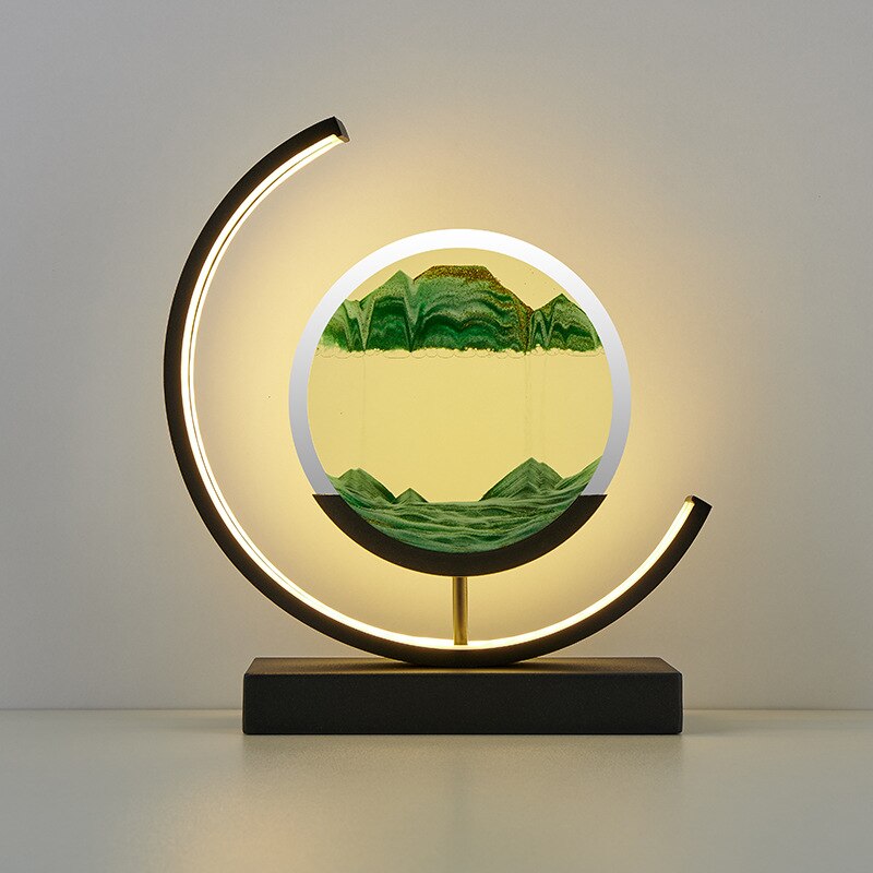 Ambiente-Lampe: 3D Sandkunst Tischlampe mit LED-Licht, perfekt für modernes Wohnzimmer Design.