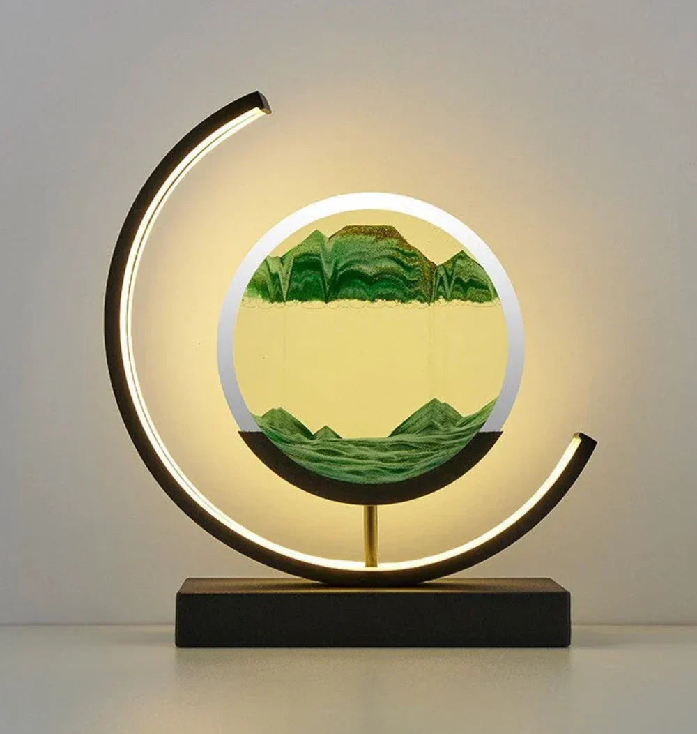 Beruhigende Sandlandschaft Lampe mit fließendem Sandmuster für entspanntes Ambiente und Wohnaccessoires.