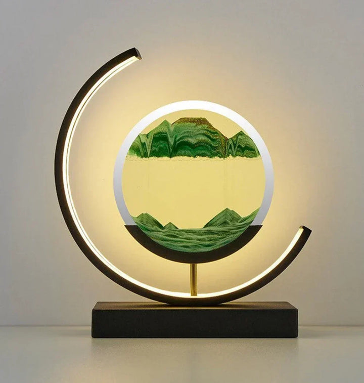 Beruhigende Sandlandschaft Lampe mit fließendem Sandmuster für entspanntes Ambiente und Wohnaccessoires.