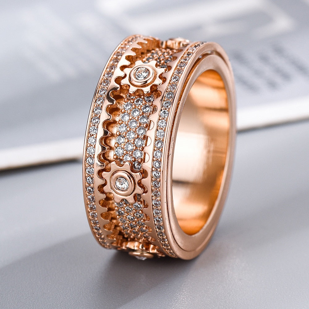 Roségold Anti-Stress Drehring für Frauen und Männer. Modischer Fidget Ring gegen Angst.