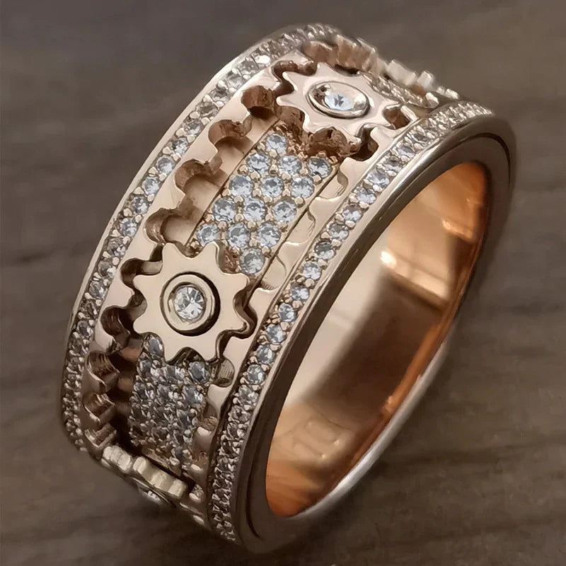 Herren Drehring Roségold Anti-Stress Fidget Ring. Angstlindernder Modeschmuck.